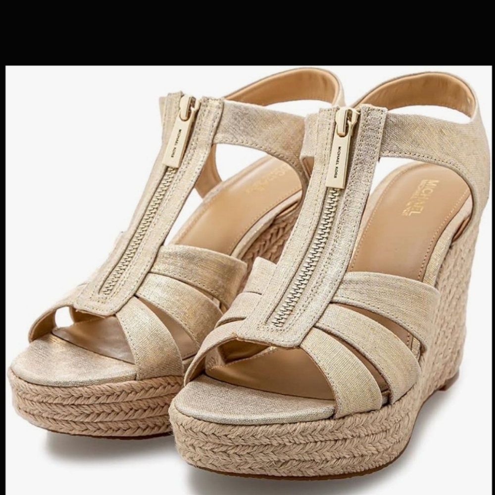 Michael Mk Kors Elegant Cream/gold Sandals Michael Kors Berkley Wedhe - Picture 5 of 9